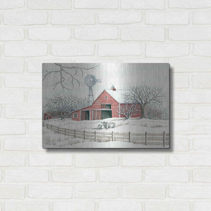 Luxe Metal Art 'Winter Barn with Windmill' by Cindy Jacobs, Metal Wall Art,24x16