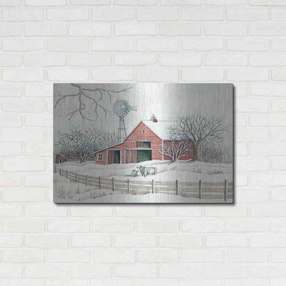 Luxe Metal Art 'Winter Barn with Windmill' by Cindy Jacobs, Metal Wall Art,36x24