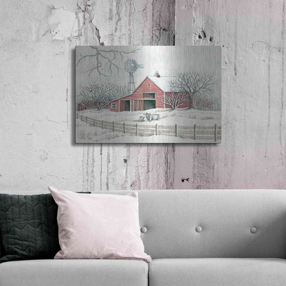 Luxe Metal Art 'Winter Barn with Windmill' by Cindy Jacobs, Metal Wall Art,36x24