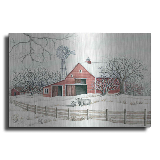 Luxe Metal Art 'Winter Barn with Windmill' by Cindy Jacobs, Metal Wall Art