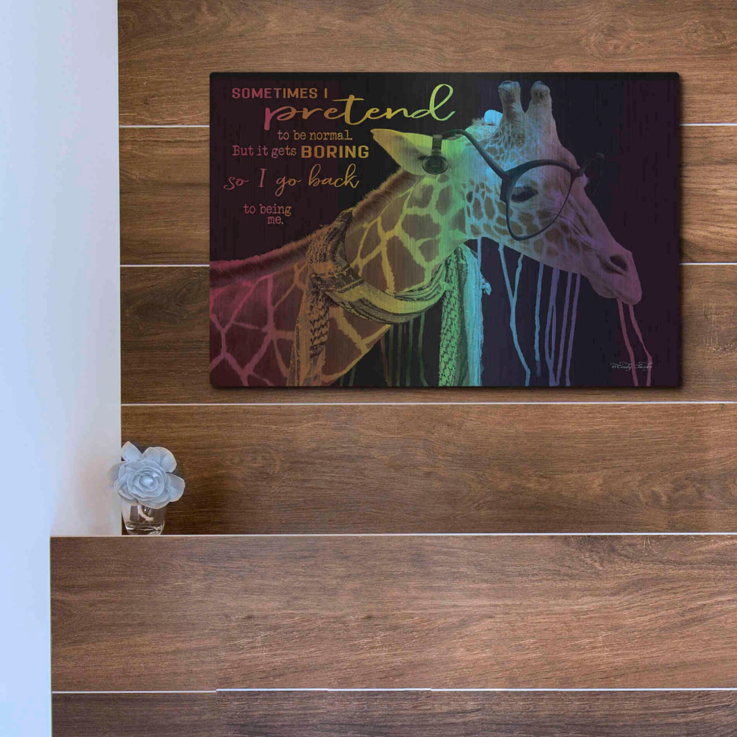 Luxe Metal Art 'Sometimes I Pretend' by Cindy Jacobs, Metal Wall Art,16x12