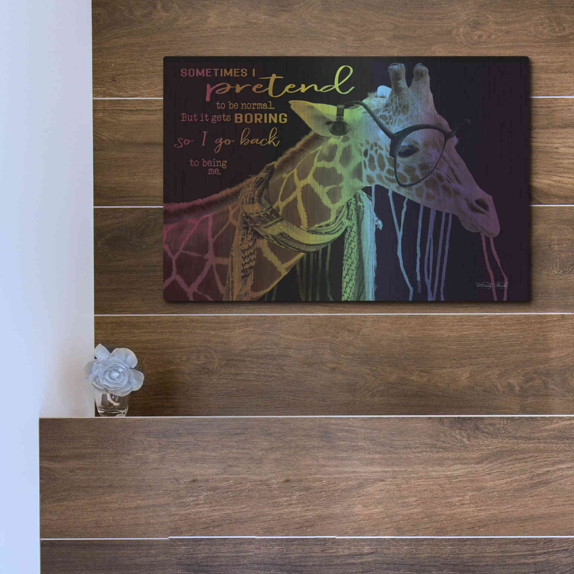 Luxe Metal Art 'Sometimes I Pretend' by Cindy Jacobs, Metal Wall Art,16x12