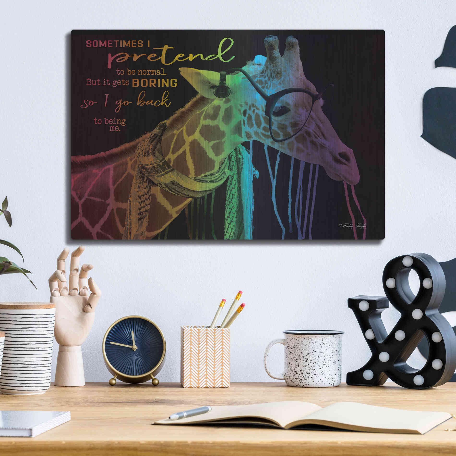Luxe Metal Art 'Sometimes I Pretend' by Cindy Jacobs, Metal Wall Art,16x12