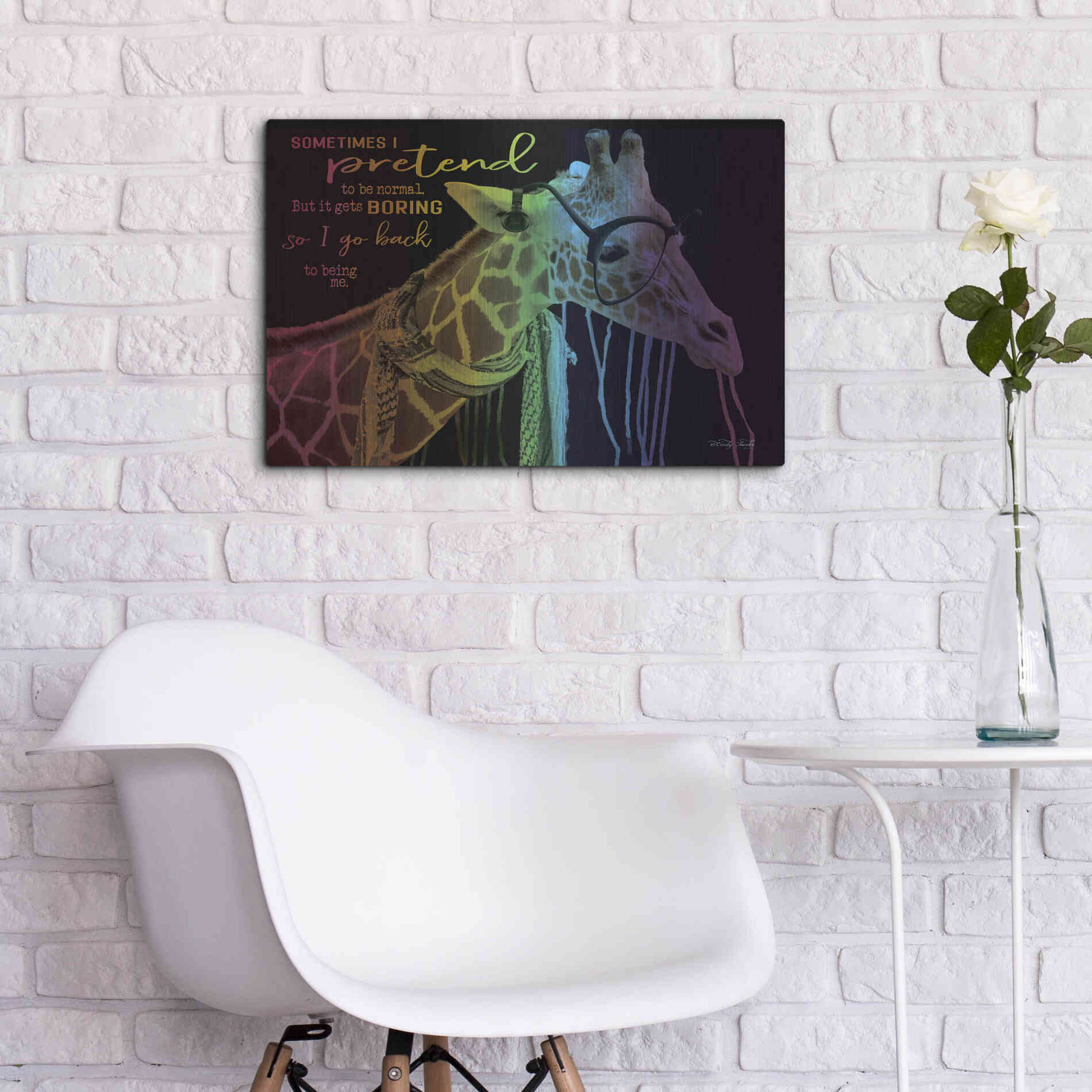 Luxe Metal Art 'Sometimes I Pretend' by Cindy Jacobs, Metal Wall Art,24x16