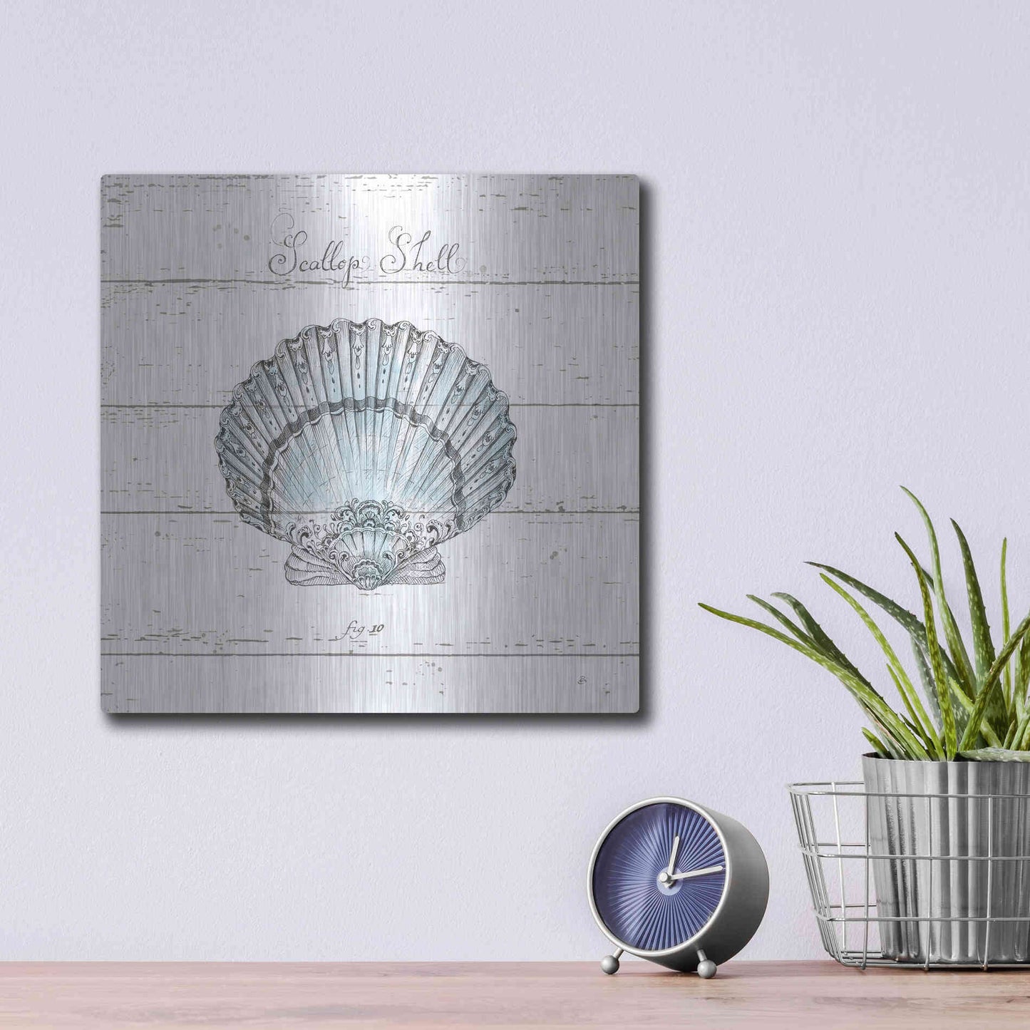 Luxe Metal Art 'Aqua Underwater Life VIII Shiplap' by Daphne Brissonet, Metal Wall Art,12x12