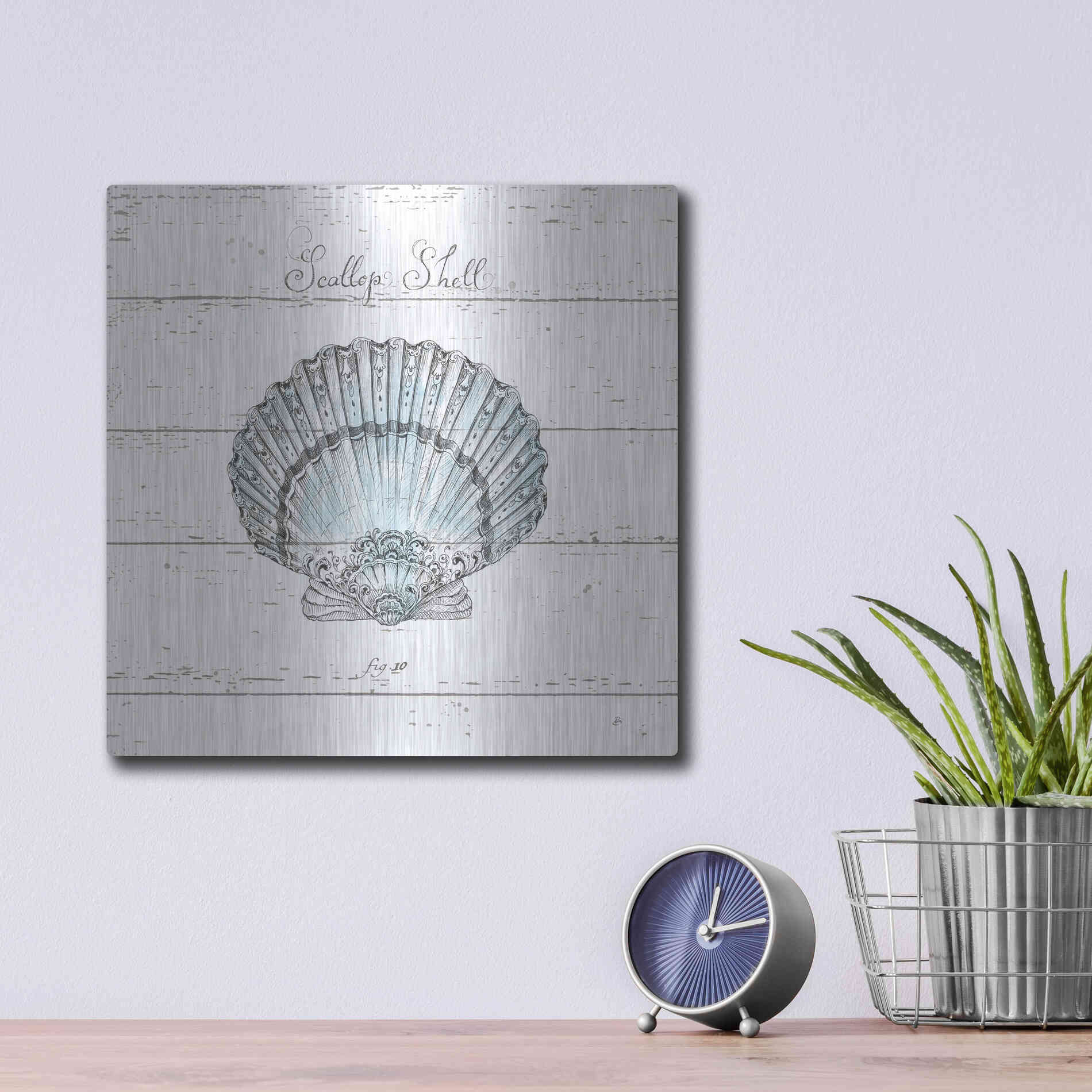 Luxe Metal Art 'Aqua Underwater Life VIII Shiplap' by Daphne Brissonet, Metal Wall Art,12x12