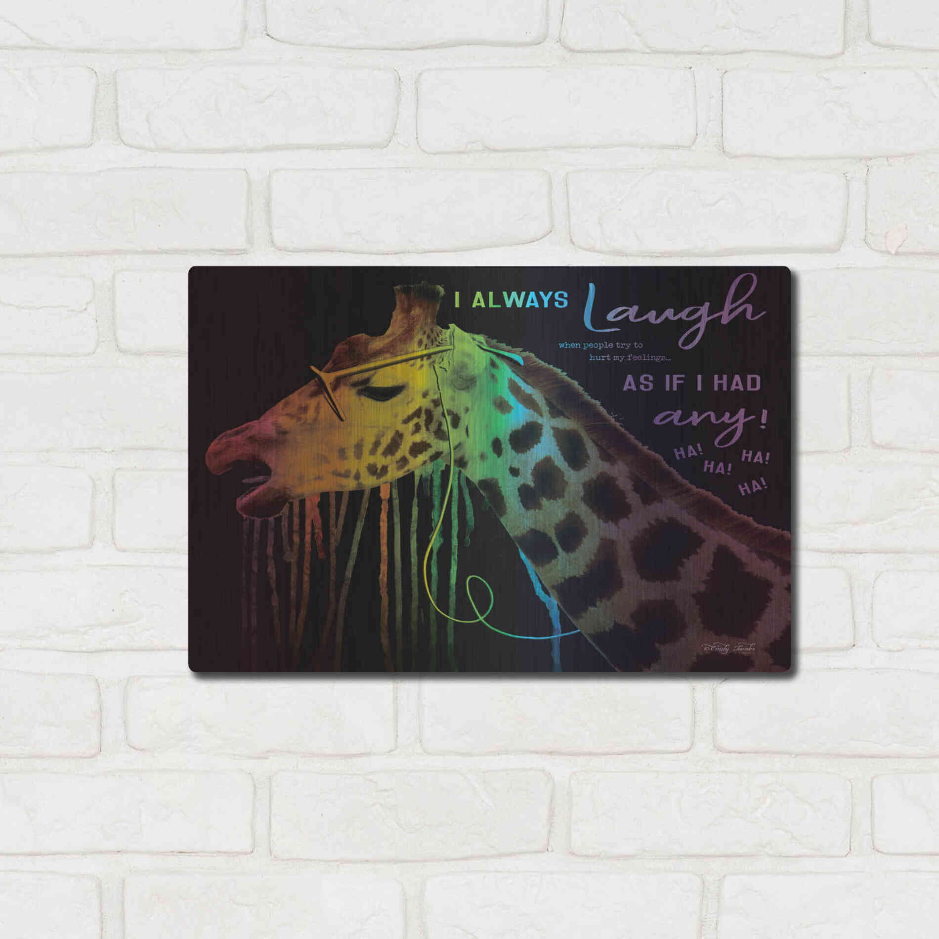 Luxe Metal Art 'I Always Laugh' by Cindy Jacobs, Metal Wall Art,16x12