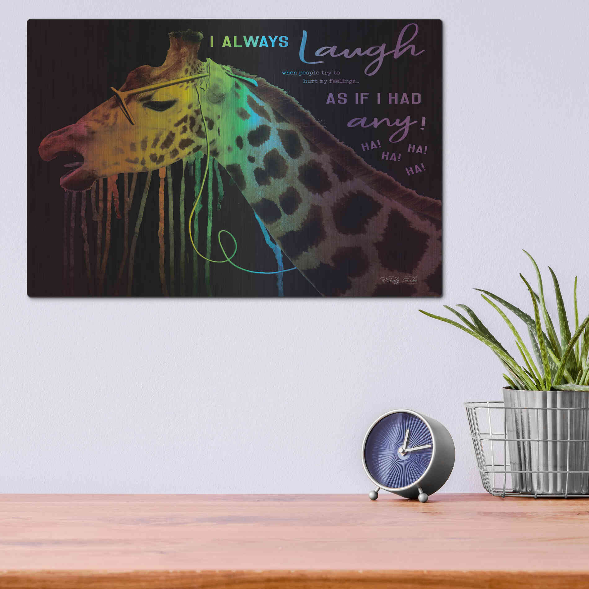 Luxe Metal Art 'I Always Laugh' by Cindy Jacobs, Metal Wall Art,16x12
