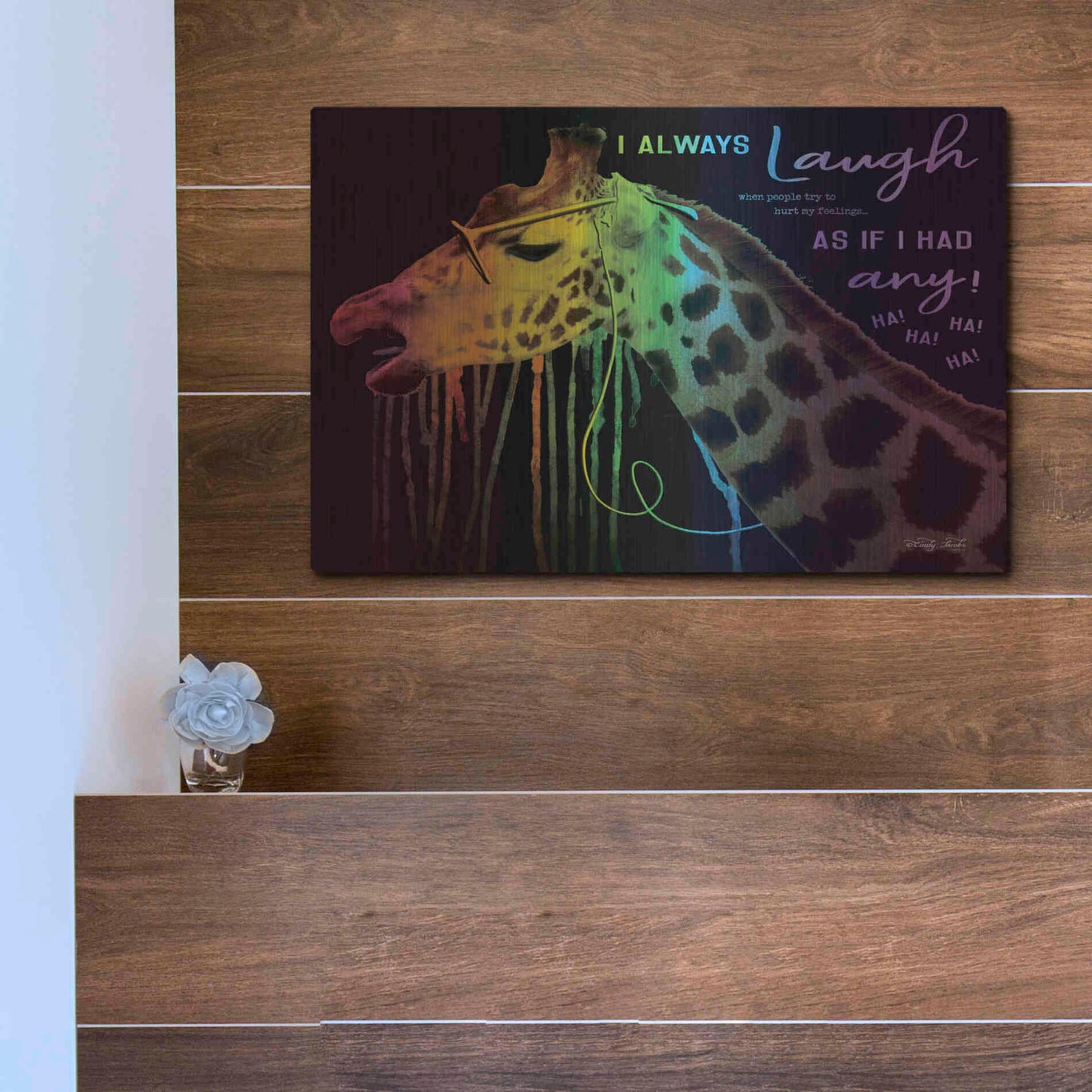 Luxe Metal Art 'I Always Laugh' by Cindy Jacobs, Metal Wall Art,16x12