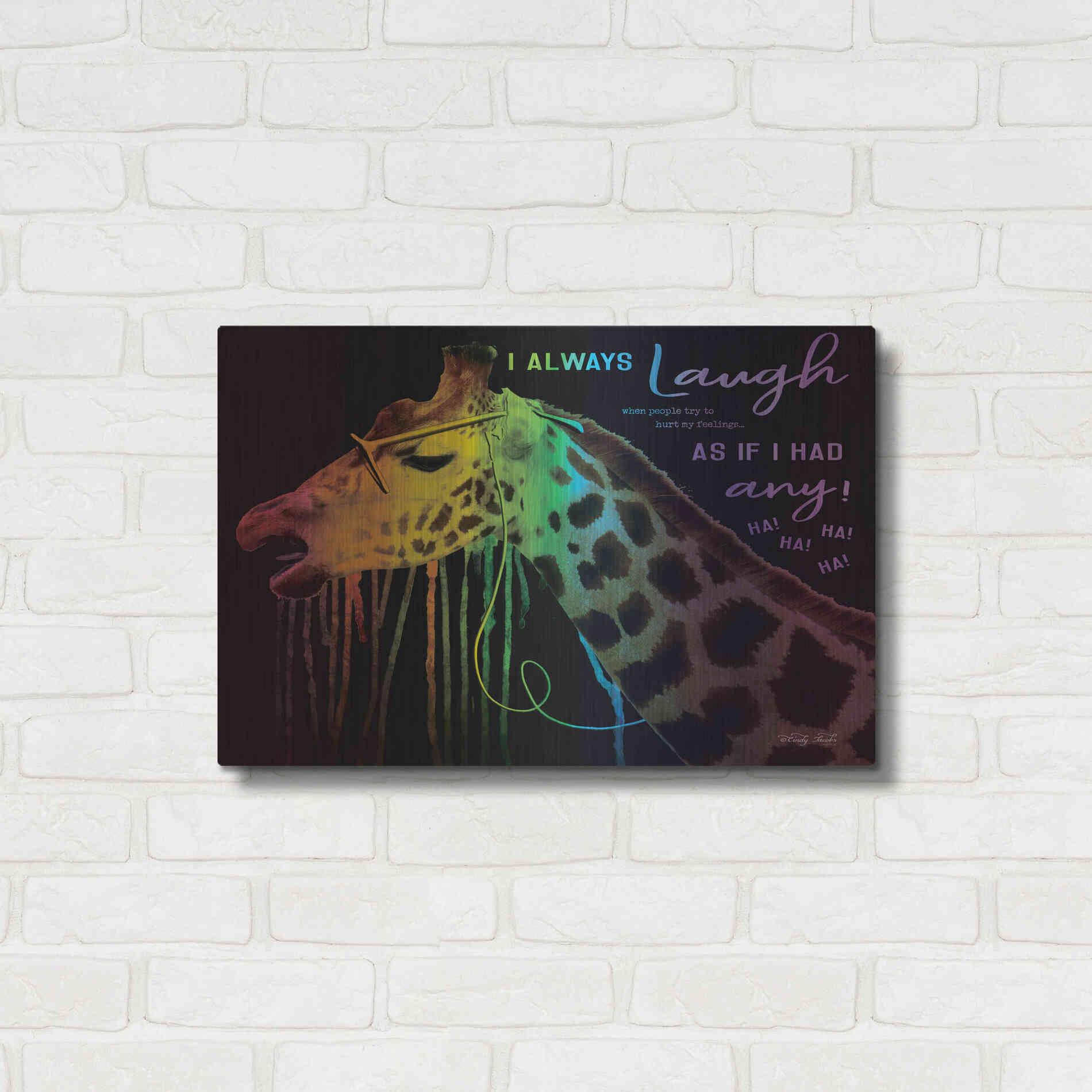 Luxe Metal Art 'I Always Laugh' by Cindy Jacobs, Metal Wall Art,24x16