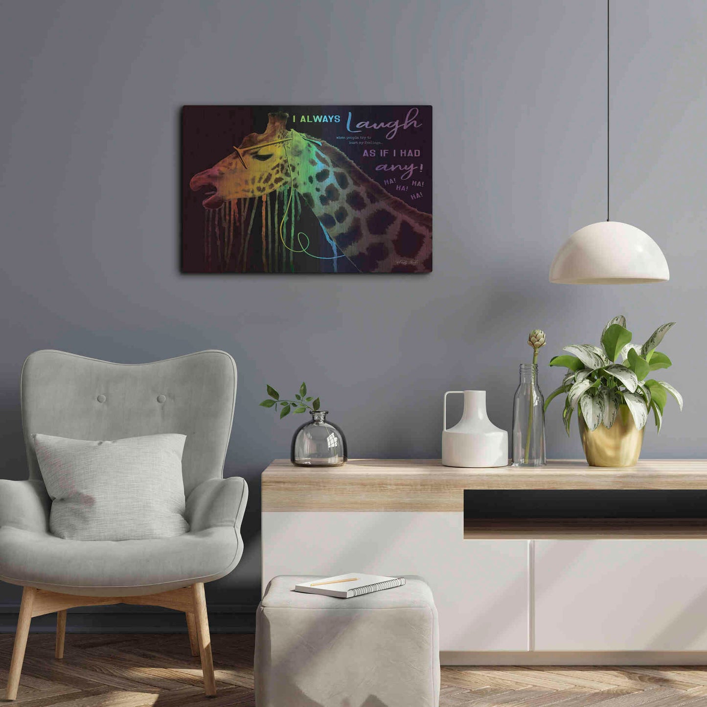 Luxe Metal Art 'I Always Laugh' by Cindy Jacobs, Metal Wall Art,24x16