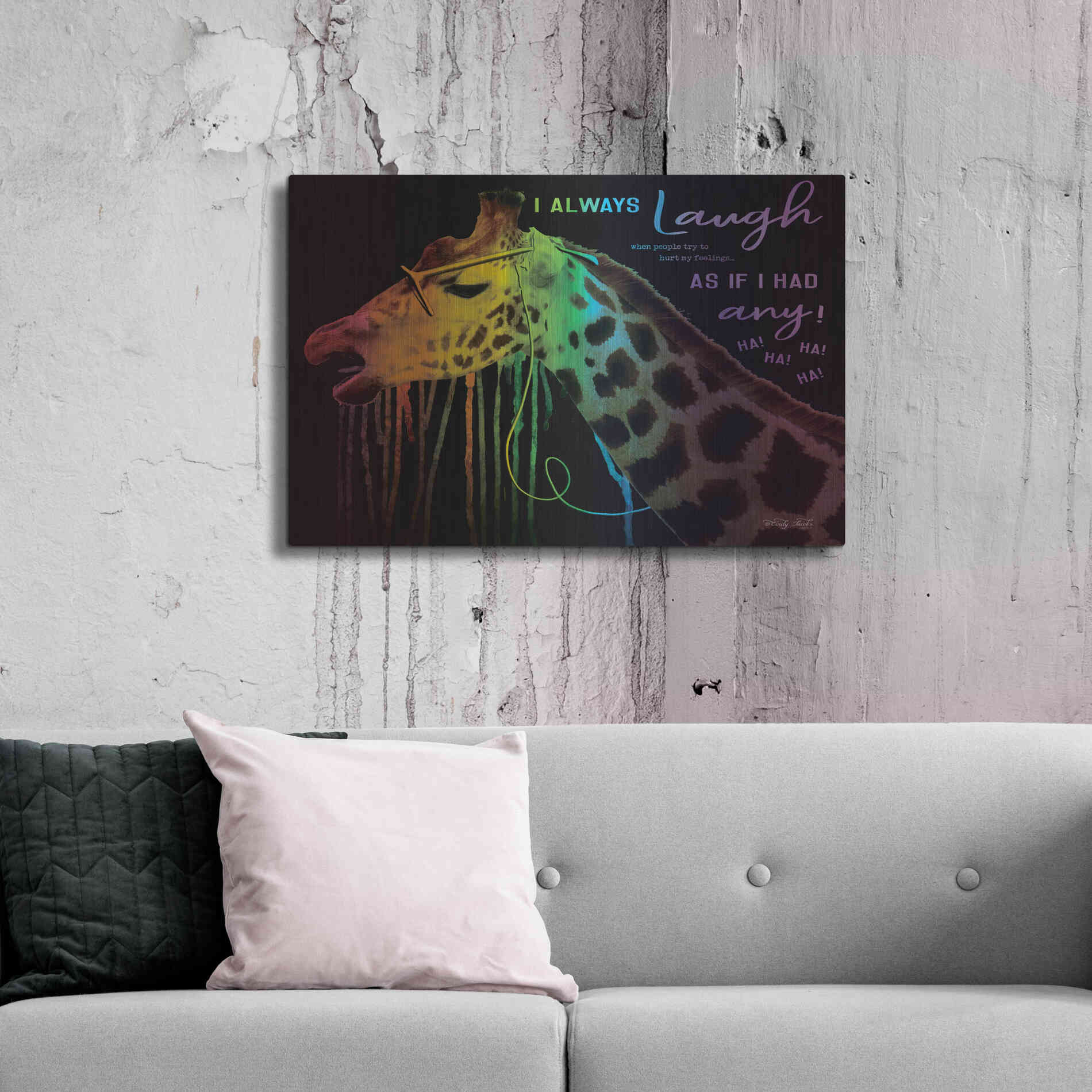 Luxe Metal Art 'I Always Laugh' by Cindy Jacobs, Metal Wall Art,36x24