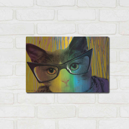 Luxe Metal Art 'Cat in Glasses' by Cindy Jacobs, Metal Wall Art,16x12