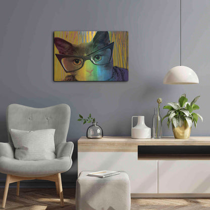 Luxe Metal Art 'Cat in Glasses' by Cindy Jacobs, Metal Wall Art,24x16