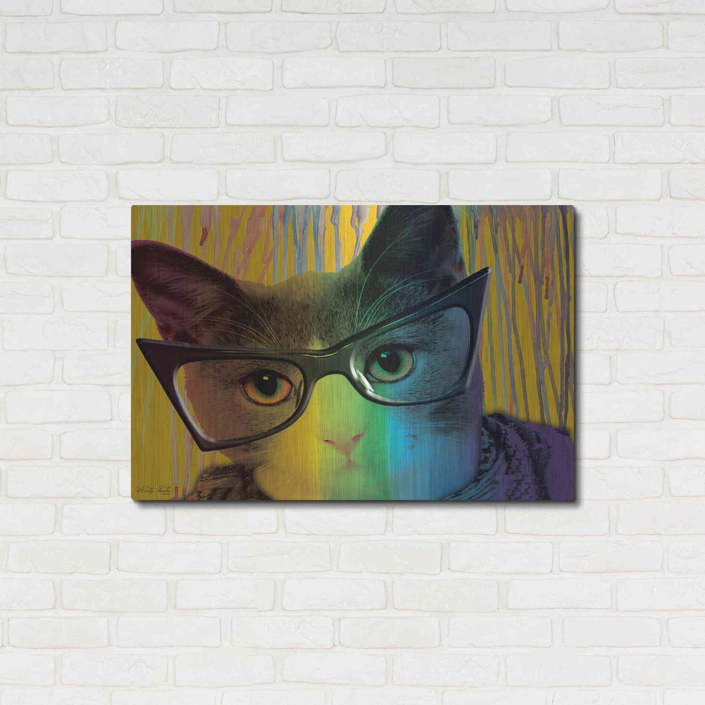 Luxe Metal Art 'Cat in Glasses' by Cindy Jacobs, Metal Wall Art,36x24