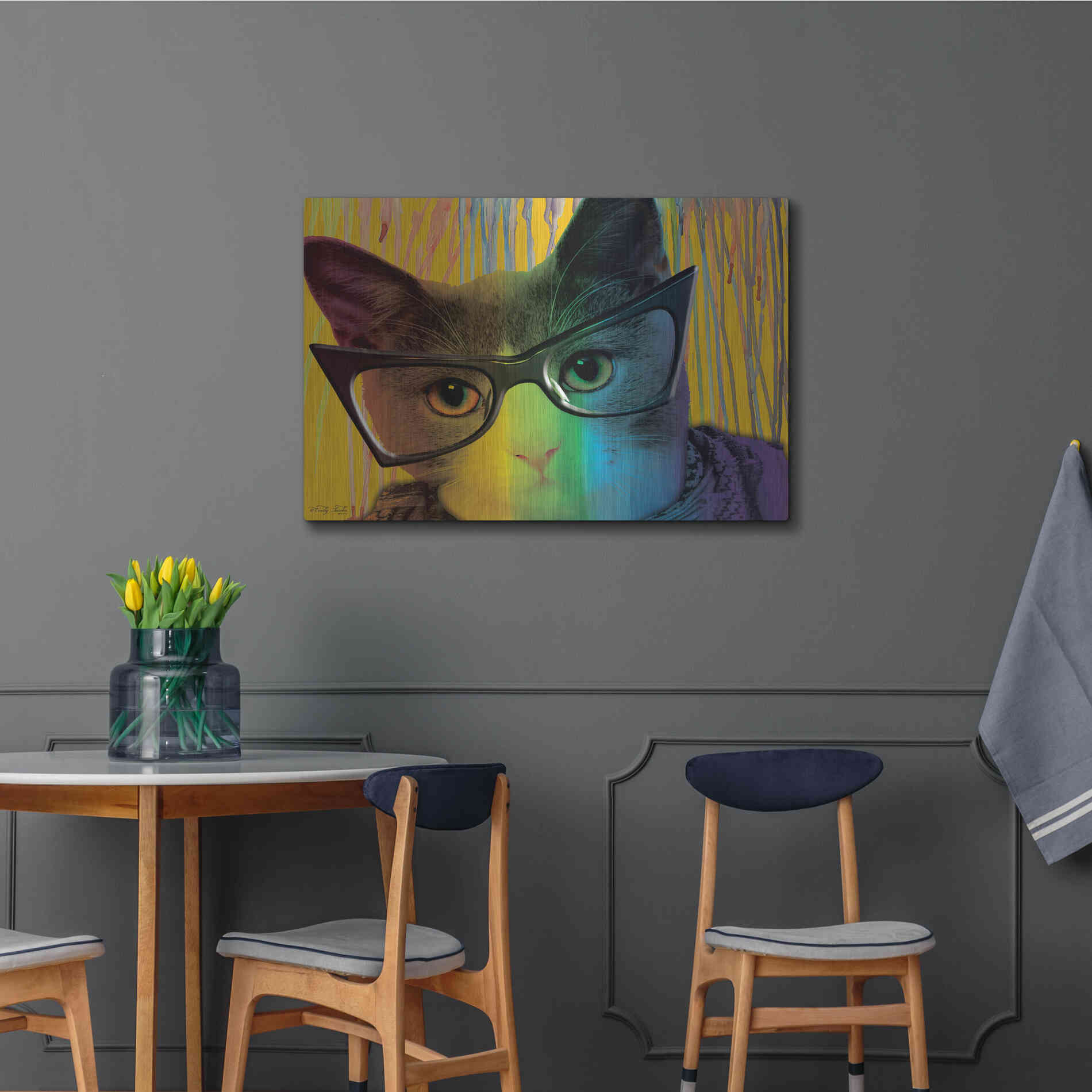 Luxe Metal Art 'Cat in Glasses' by Cindy Jacobs, Metal Wall Art,36x24