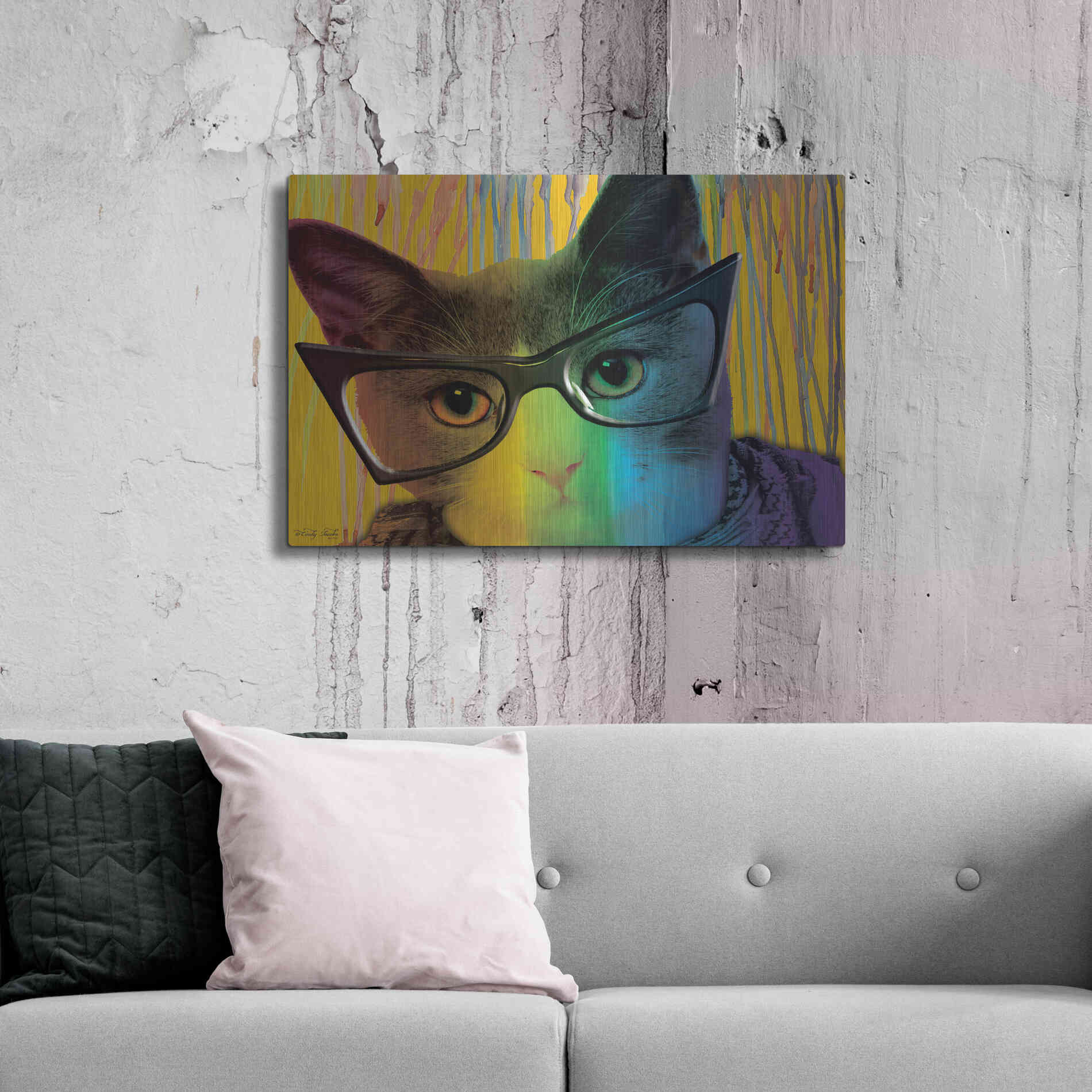 Luxe Metal Art 'Cat in Glasses' by Cindy Jacobs, Metal Wall Art,36x24