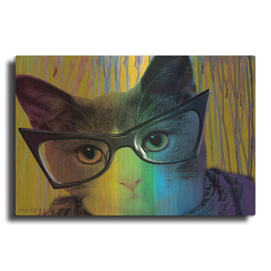 Luxe Metal Art 'Cat in Glasses' by Cindy Jacobs, Metal Wall Art