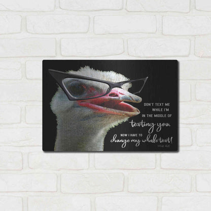 Luxe Metal Art 'Ostrich Don't Text Me' by Cindy Jacobs, Metal Wall Art,16x12