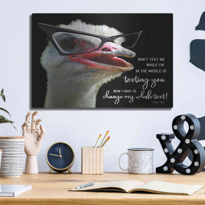Luxe Metal Art 'Ostrich Don't Text Me' by Cindy Jacobs, Metal Wall Art,16x12