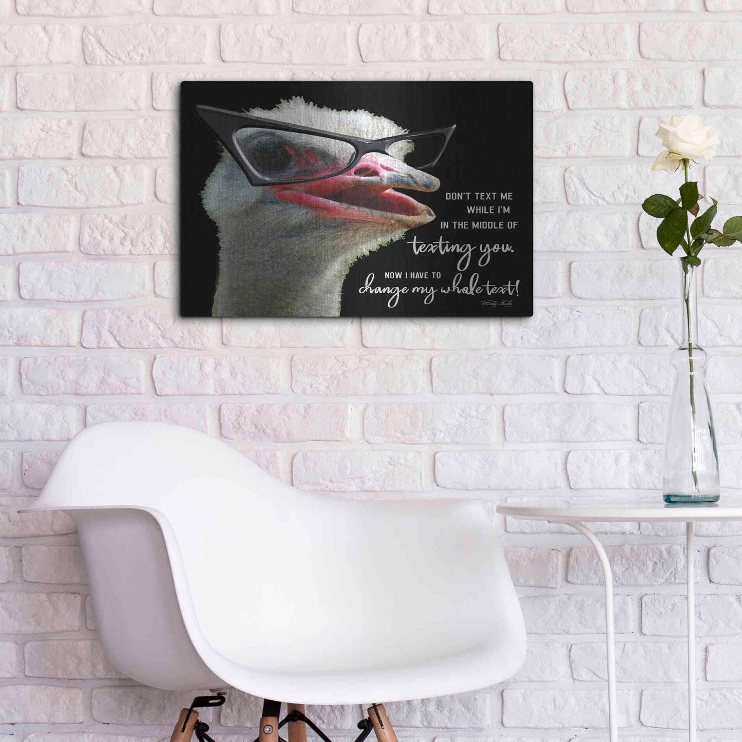 Luxe Metal Art 'Ostrich Don't Text Me' by Cindy Jacobs, Metal Wall Art,24x16