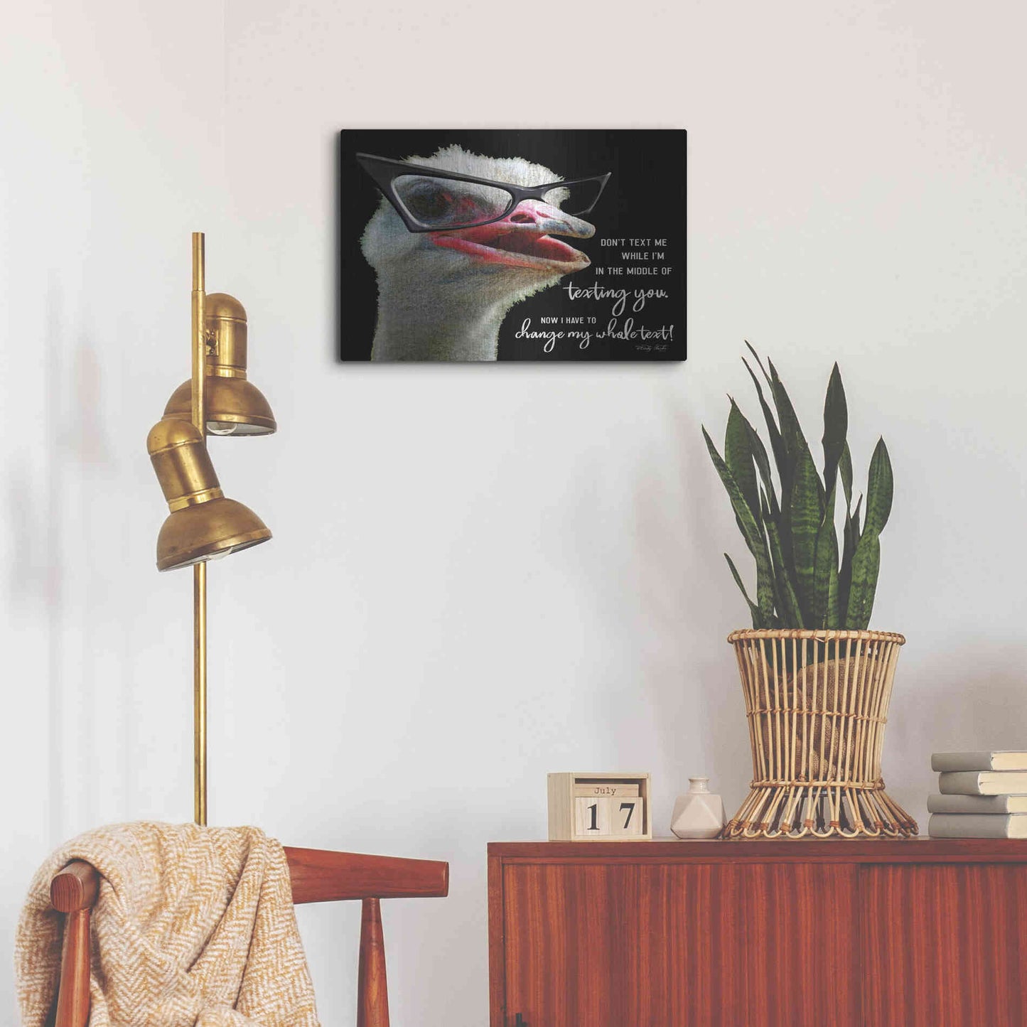 Luxe Metal Art 'Ostrich Don't Text Me' by Cindy Jacobs, Metal Wall Art,24x16