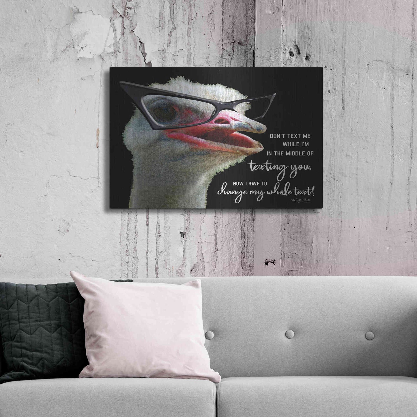 Luxe Metal Art 'Ostrich Don't Text Me' by Cindy Jacobs, Metal Wall Art,36x24