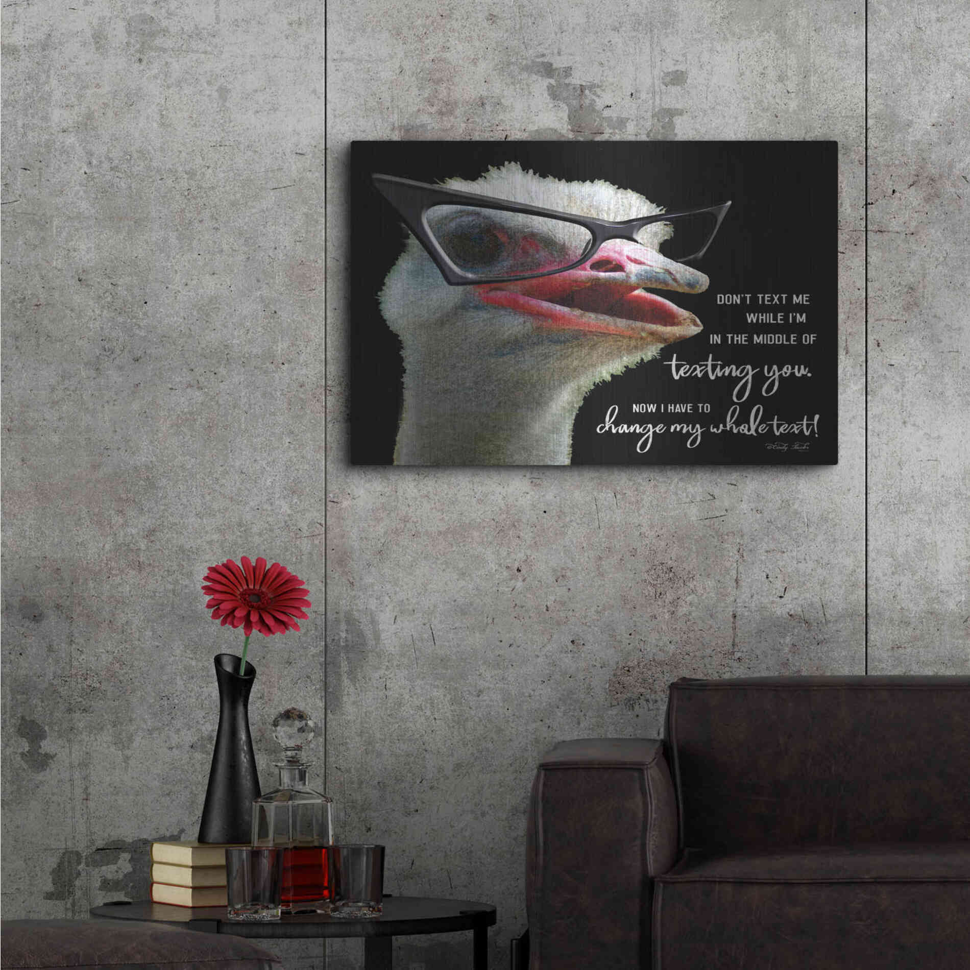 Luxe Metal Art 'Ostrich Don't Text Me' by Cindy Jacobs, Metal Wall Art,36x24