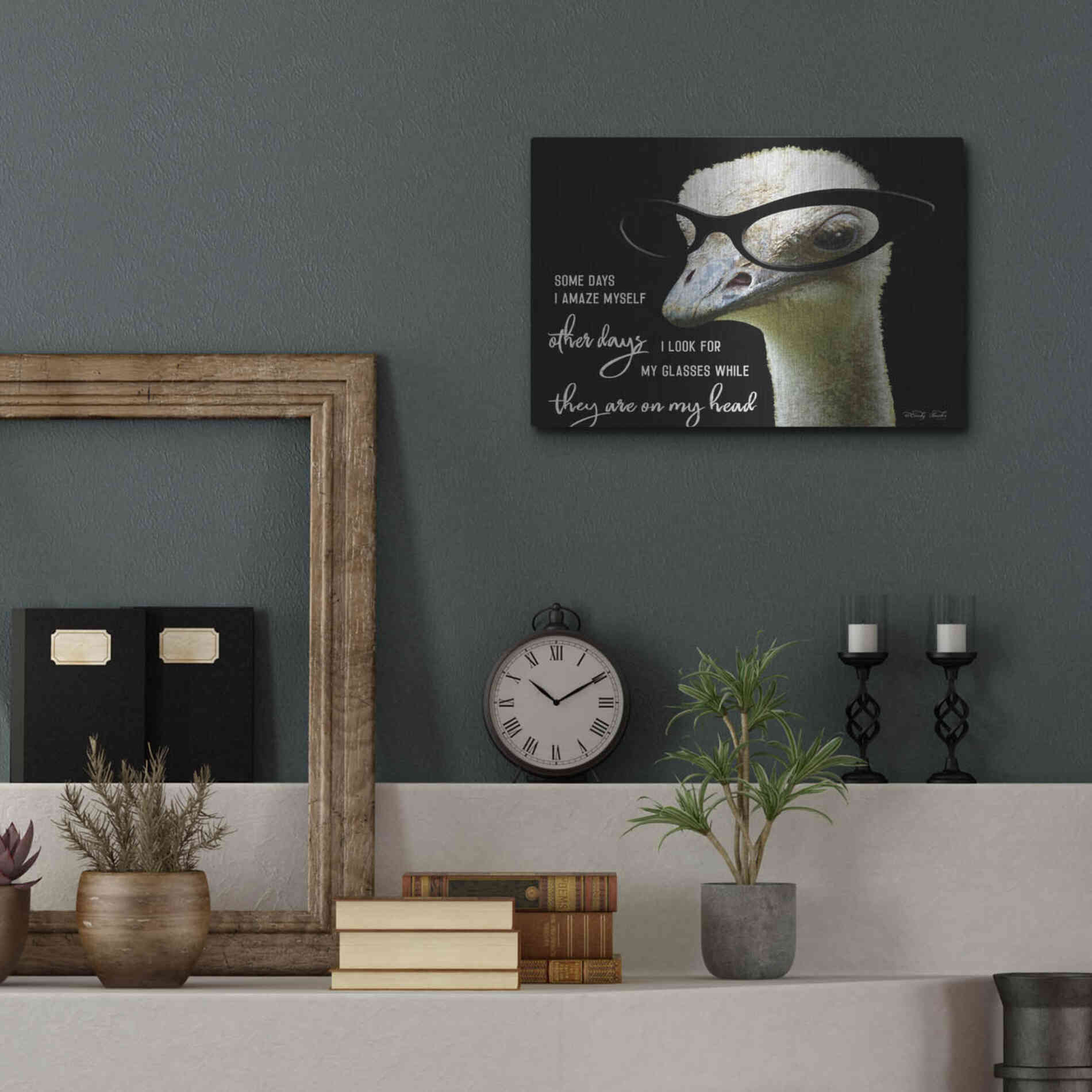 Luxe Metal Art 'Ostrich Some Days I Amaze Myself' by Cindy Jacobs, Metal Wall Art,16x12