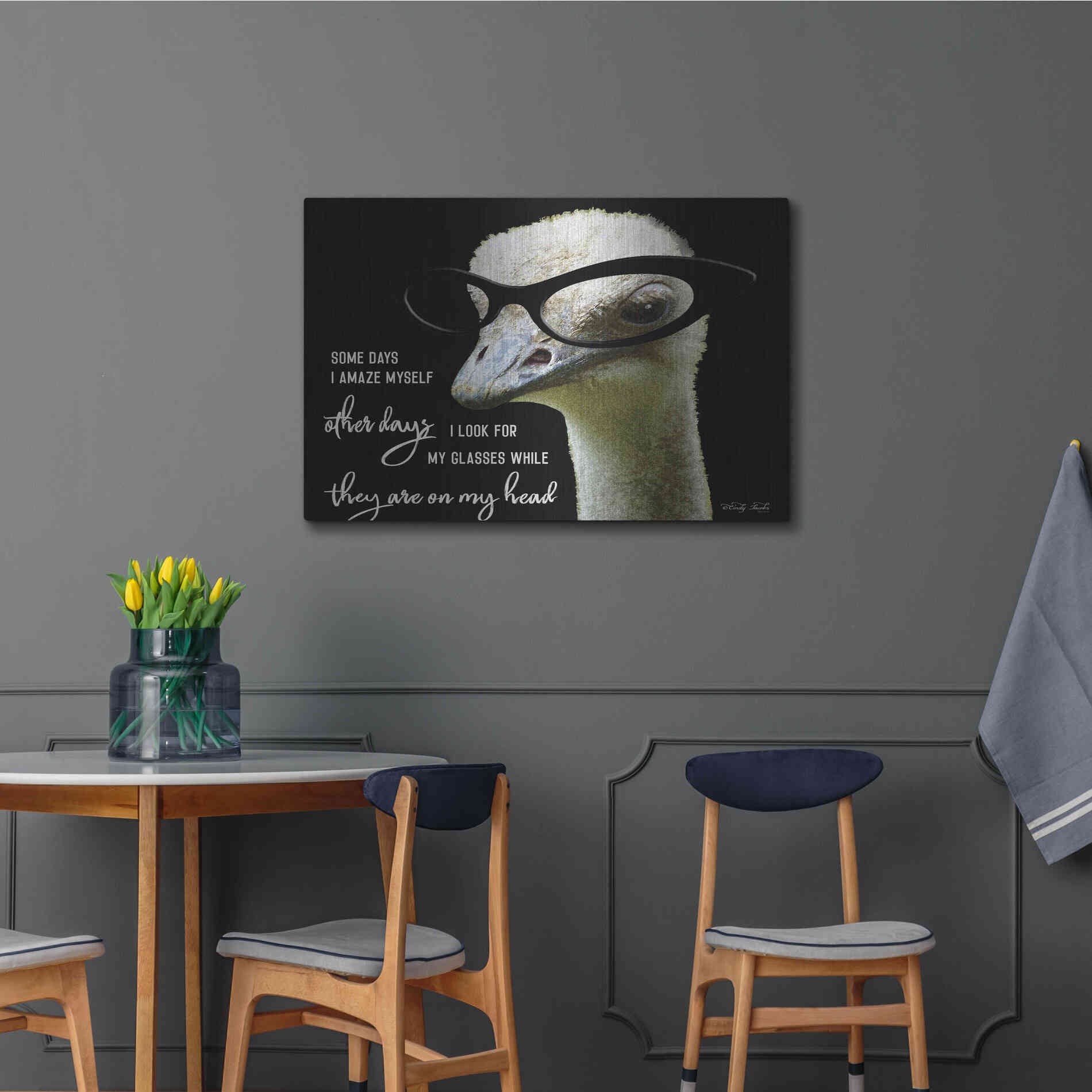 Luxe Metal Art 'Ostrich Some Days I Amaze Myself' by Cindy Jacobs, Metal Wall Art,36x24