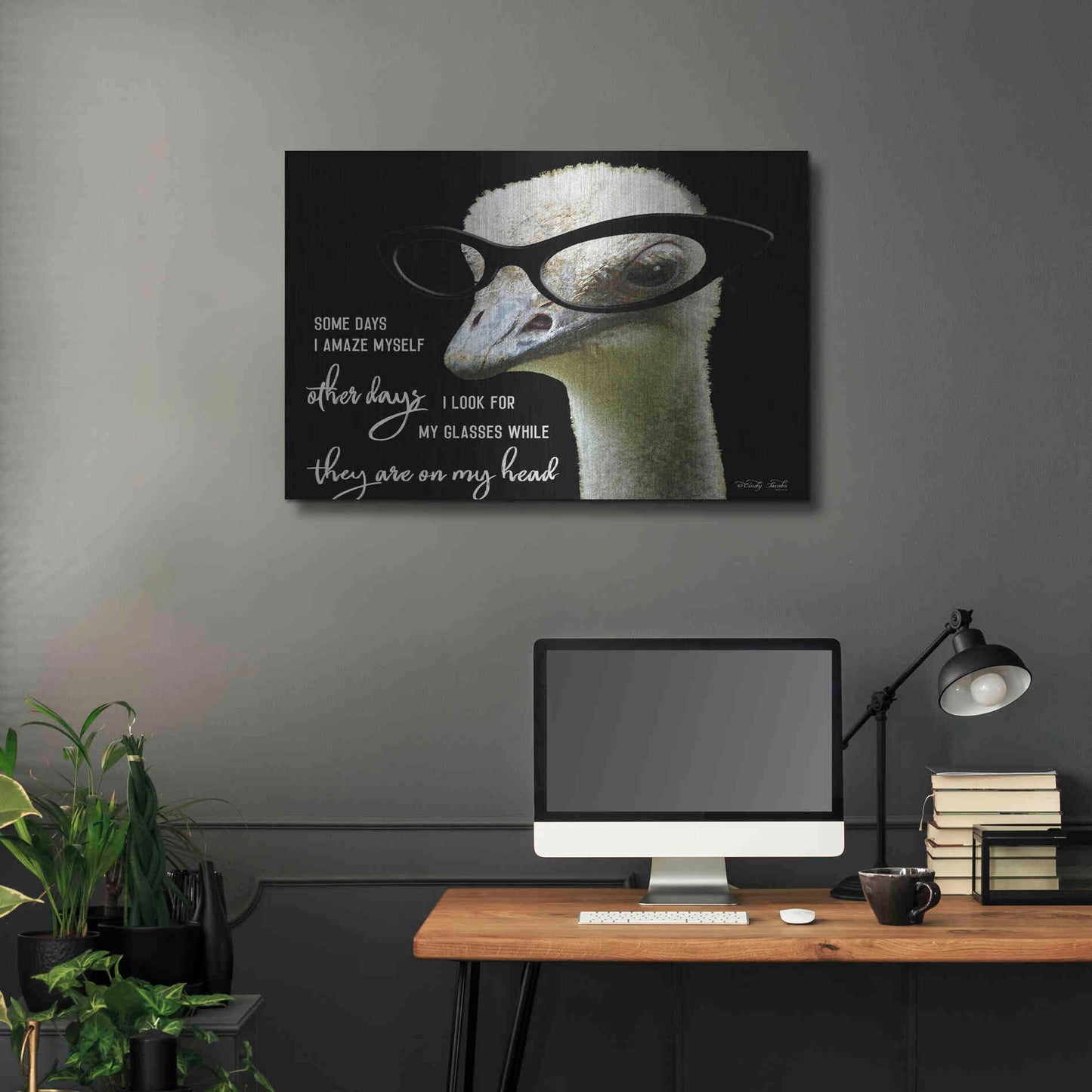 Luxe Metal Art 'Ostrich Some Days I Amaze Myself' by Cindy Jacobs, Metal Wall Art,36x24