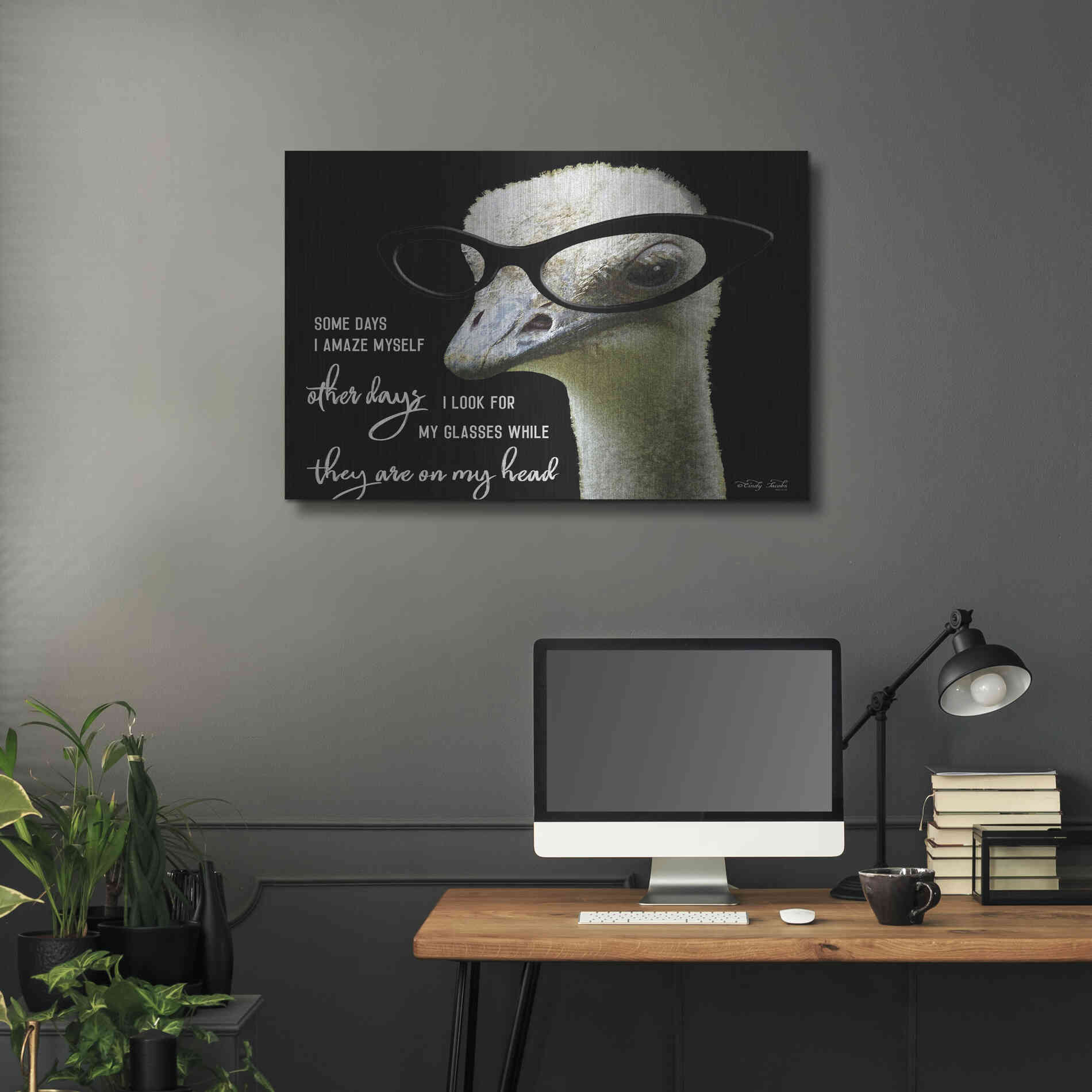 Luxe Metal Art 'Ostrich Some Days I Amaze Myself' by Cindy Jacobs, Metal Wall Art,36x24