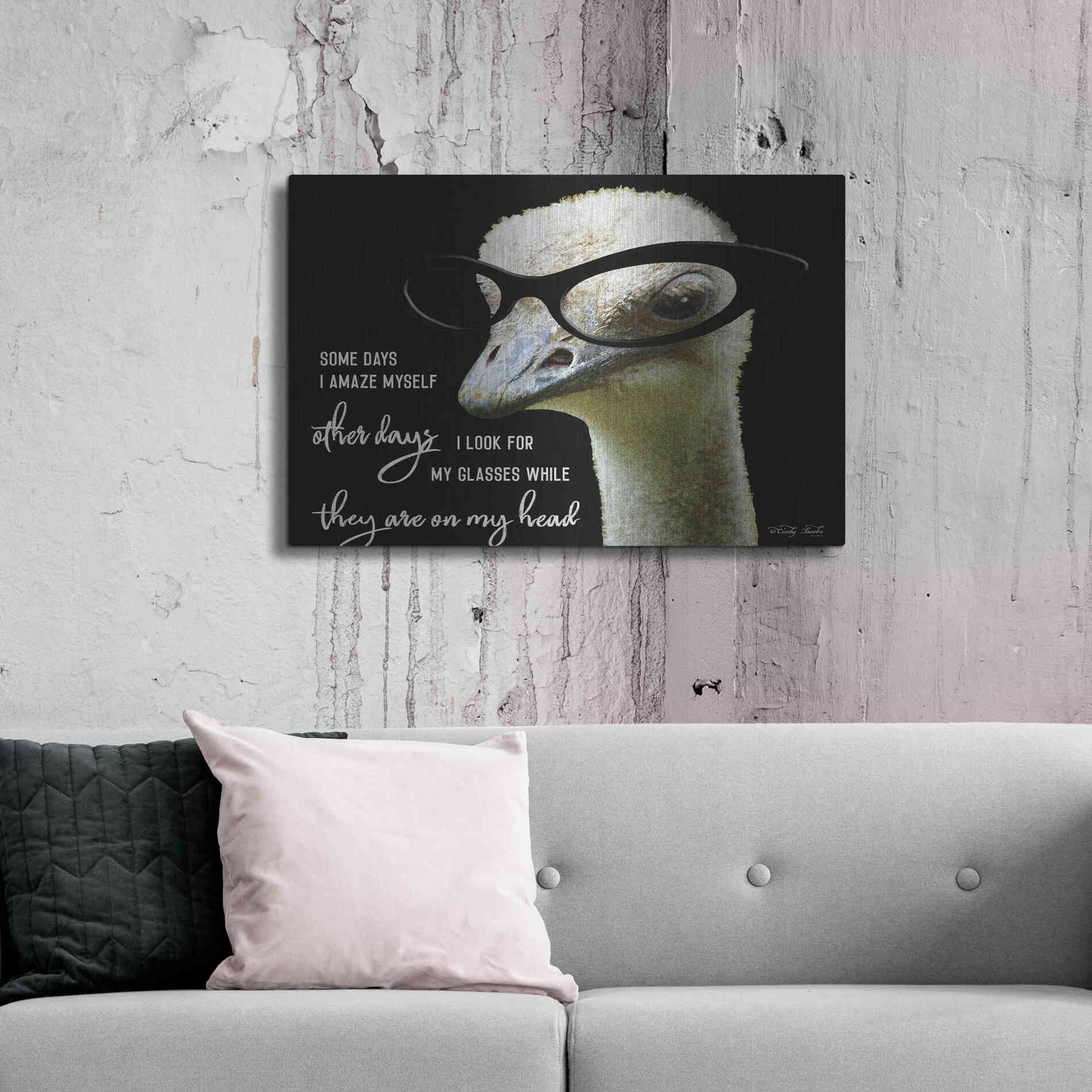 Luxe Metal Art 'Ostrich Some Days I Amaze Myself' by Cindy Jacobs, Metal Wall Art,36x24