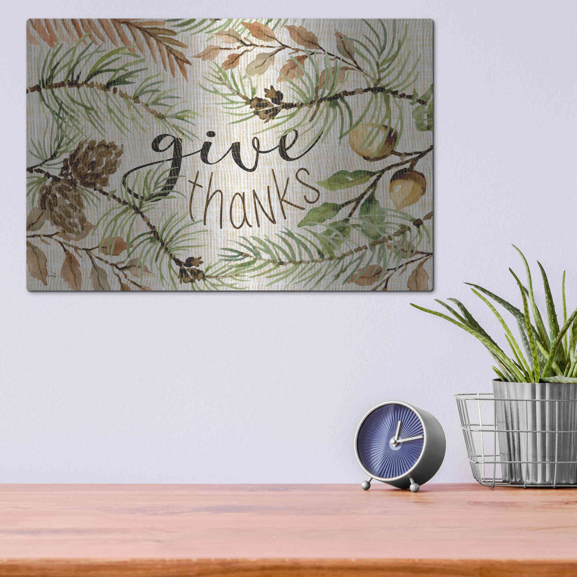 Luxe Metal Art 'Give Thanks' by Cindy Jacobs, Metal Wall Art,16x12