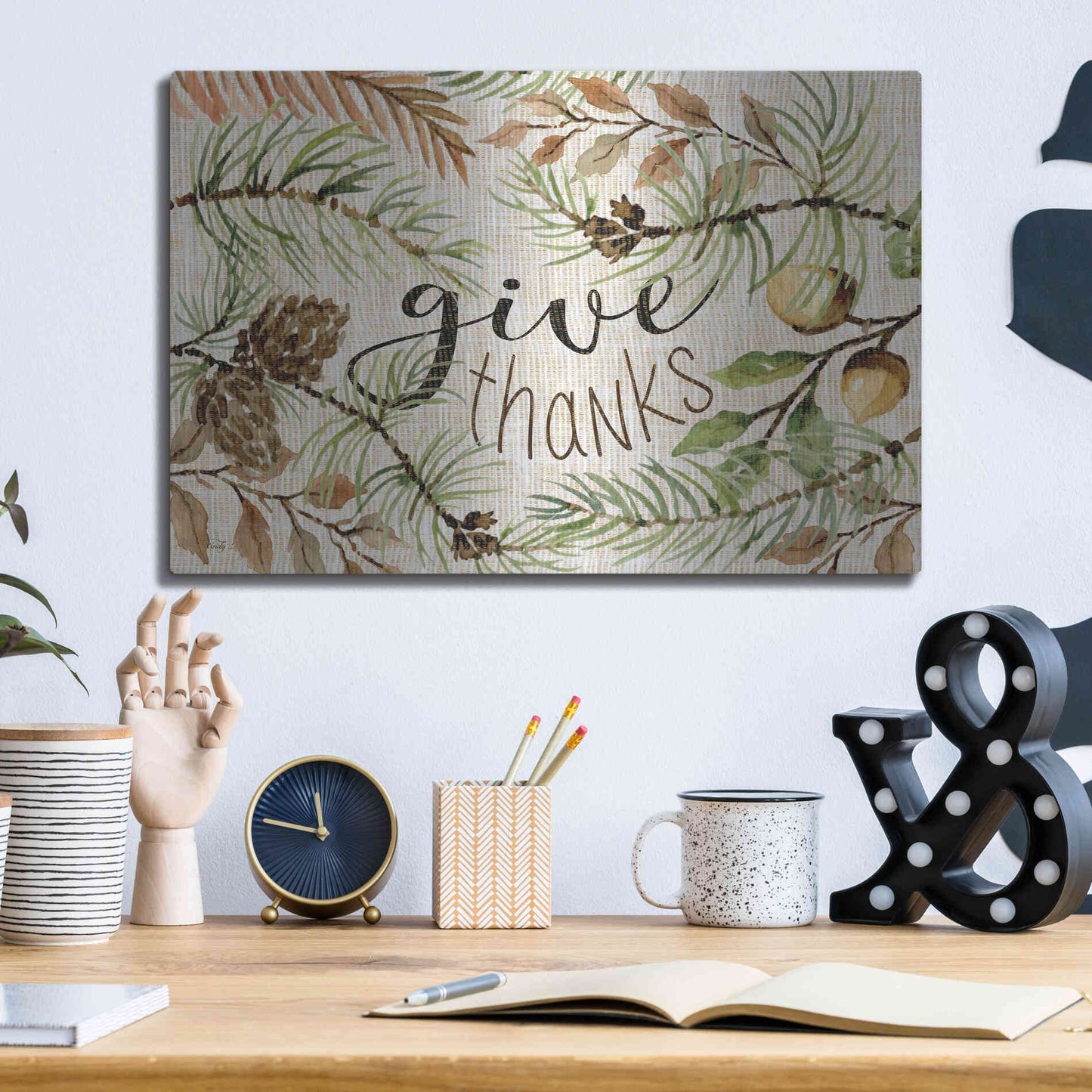 Luxe Metal Art 'Give Thanks' by Cindy Jacobs, Metal Wall Art,16x12