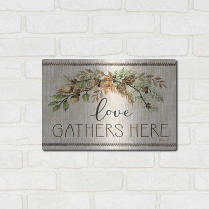 Luxe Metal Art 'Love Gathers Here Stitch' by Cindy Jacobs, Metal Wall Art,16x12