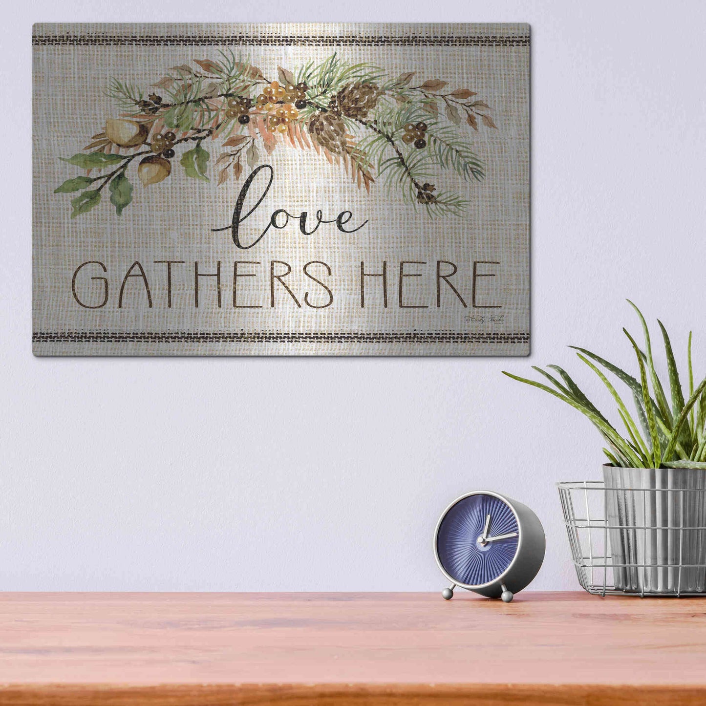 Luxe Metal Art 'Love Gathers Here Stitch' by Cindy Jacobs, Metal Wall Art,16x12
