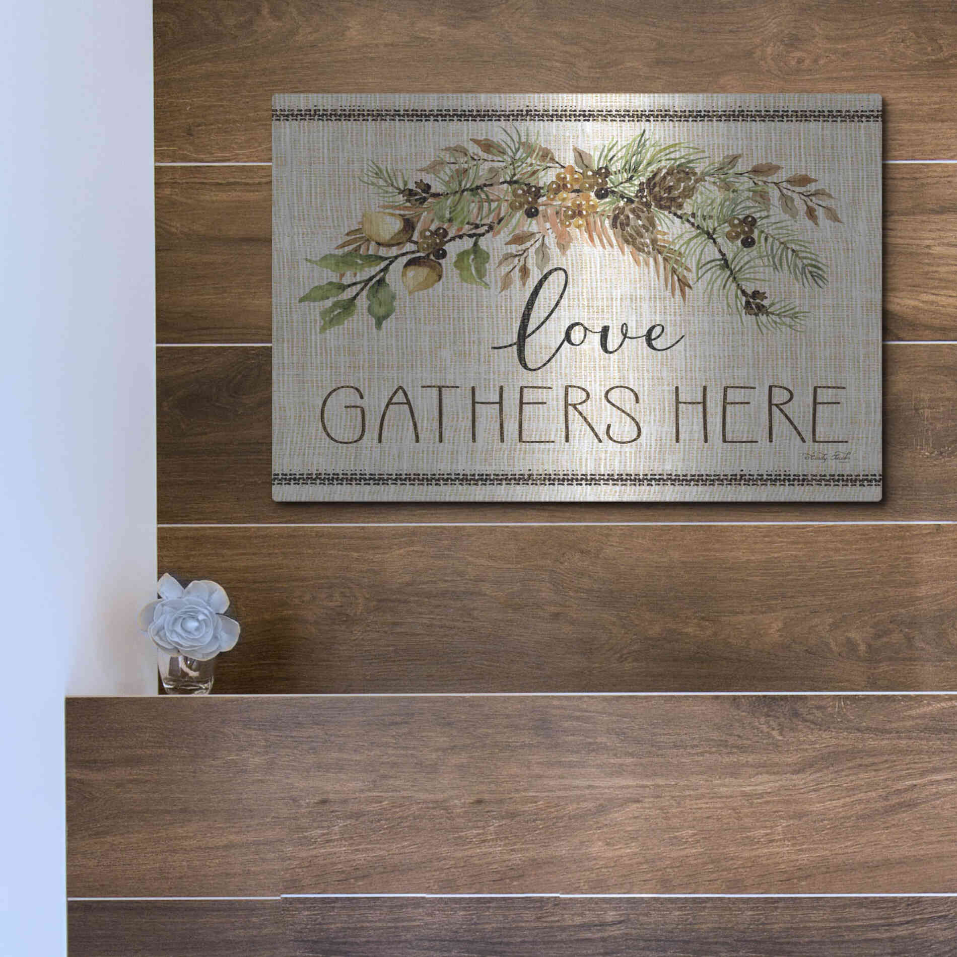 Luxe Metal Art 'Love Gathers Here Stitch' by Cindy Jacobs, Metal Wall Art,16x12