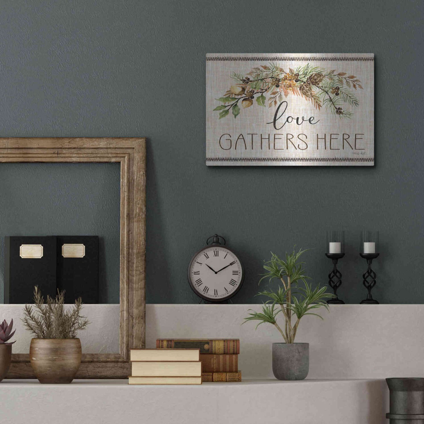 Luxe Metal Art 'Love Gathers Here Stitch' by Cindy Jacobs, Metal Wall Art,16x12