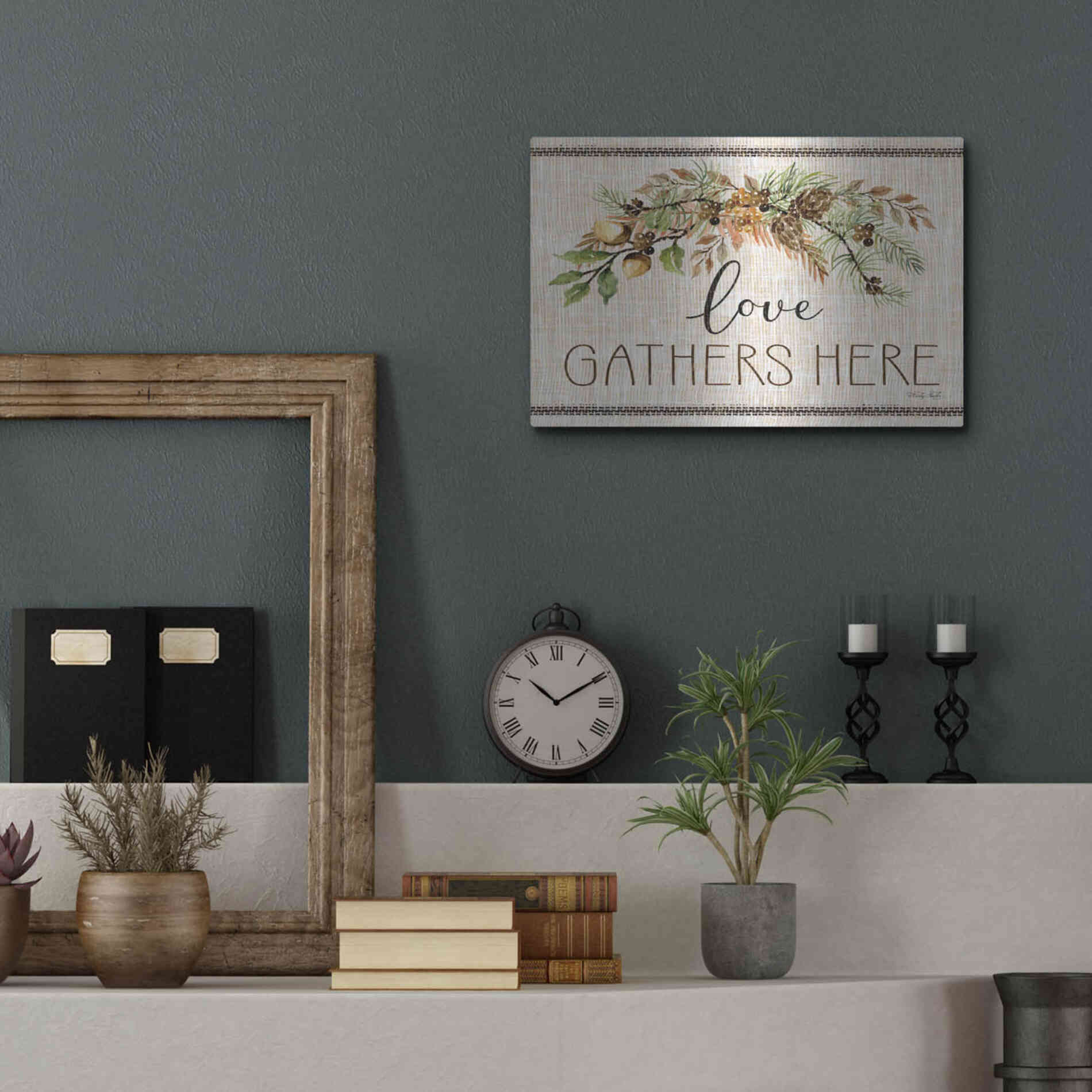 Luxe Metal Art 'Love Gathers Here Stitch' by Cindy Jacobs, Metal Wall Art,16x12