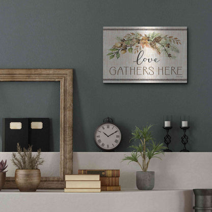 Luxe Metal Art 'Love Gathers Here Stitch' by Cindy Jacobs, Metal Wall Art,16x12