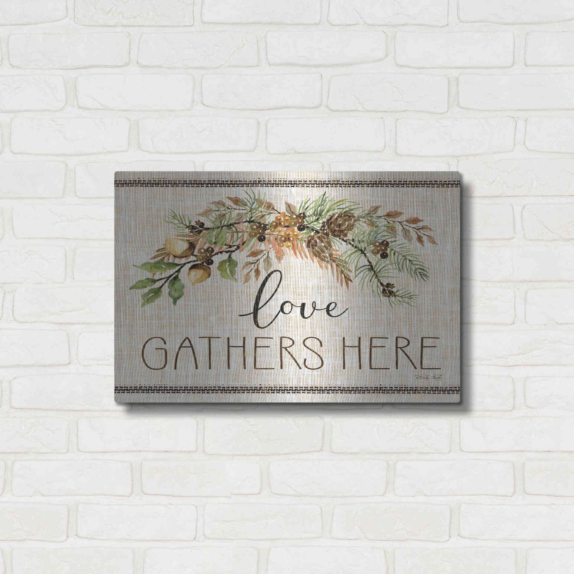 Luxe Metal Art 'Love Gathers Here Stitch' by Cindy Jacobs, Metal Wall Art,24x16