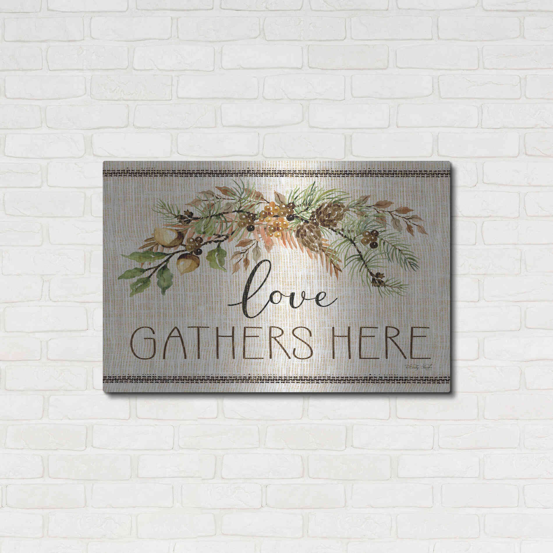 Luxe Metal Art 'Love Gathers Here Stitch' by Cindy Jacobs, Metal Wall Art,36x24