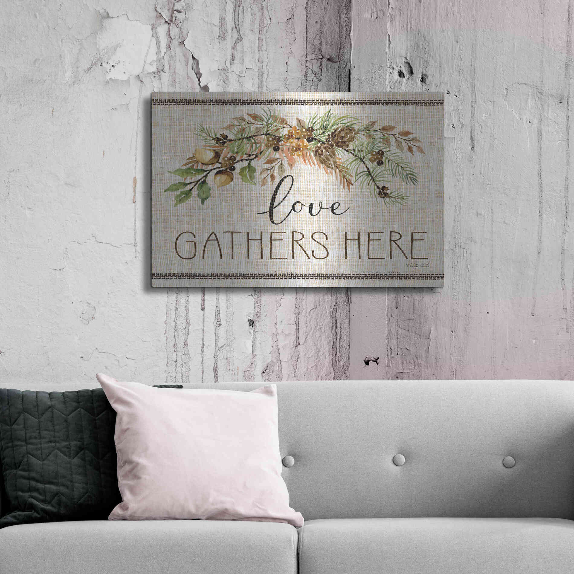 Luxe Metal Art 'Love Gathers Here Stitch' by Cindy Jacobs, Metal Wall Art,36x24