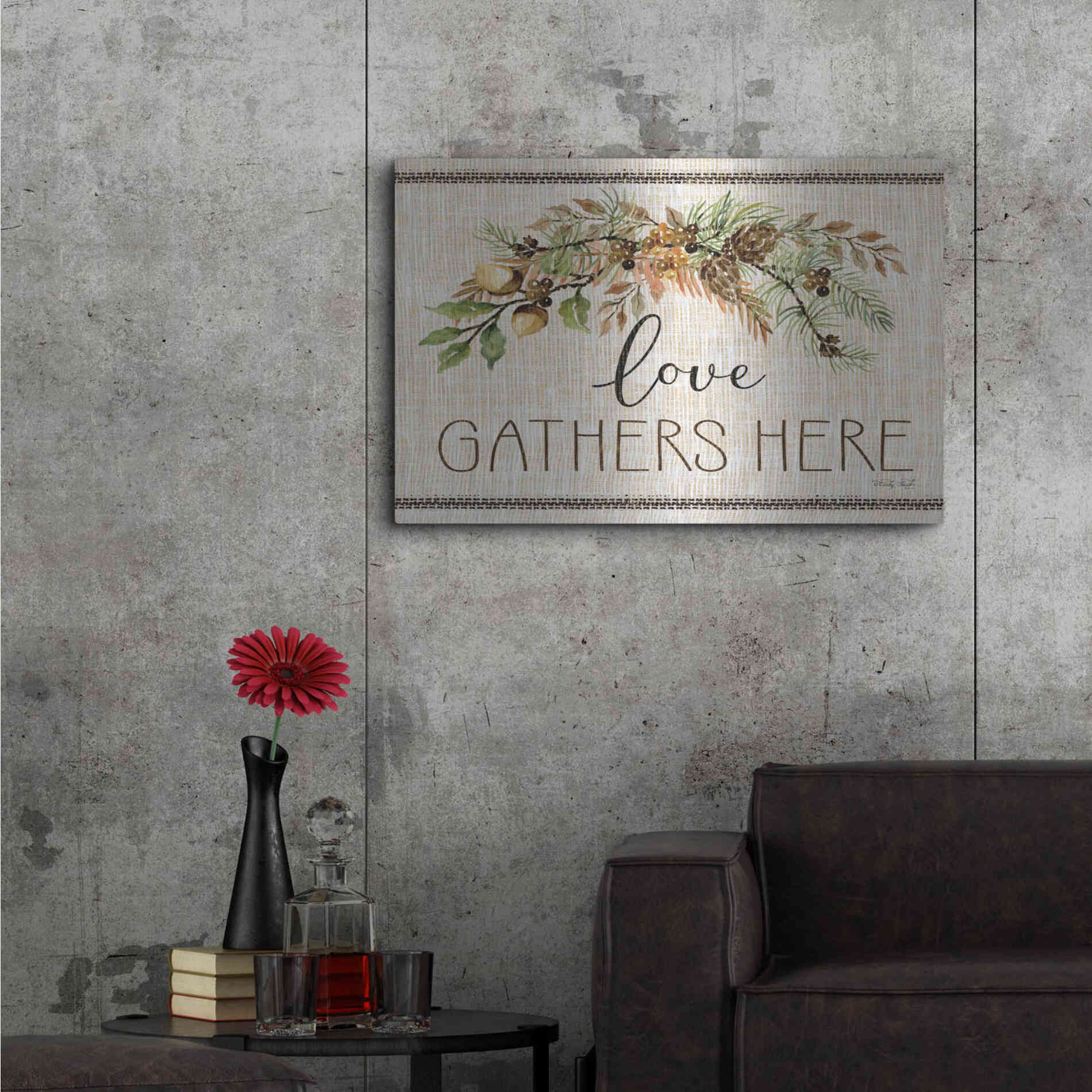 Luxe Metal Art 'Love Gathers Here Stitch' by Cindy Jacobs, Metal Wall Art,36x24