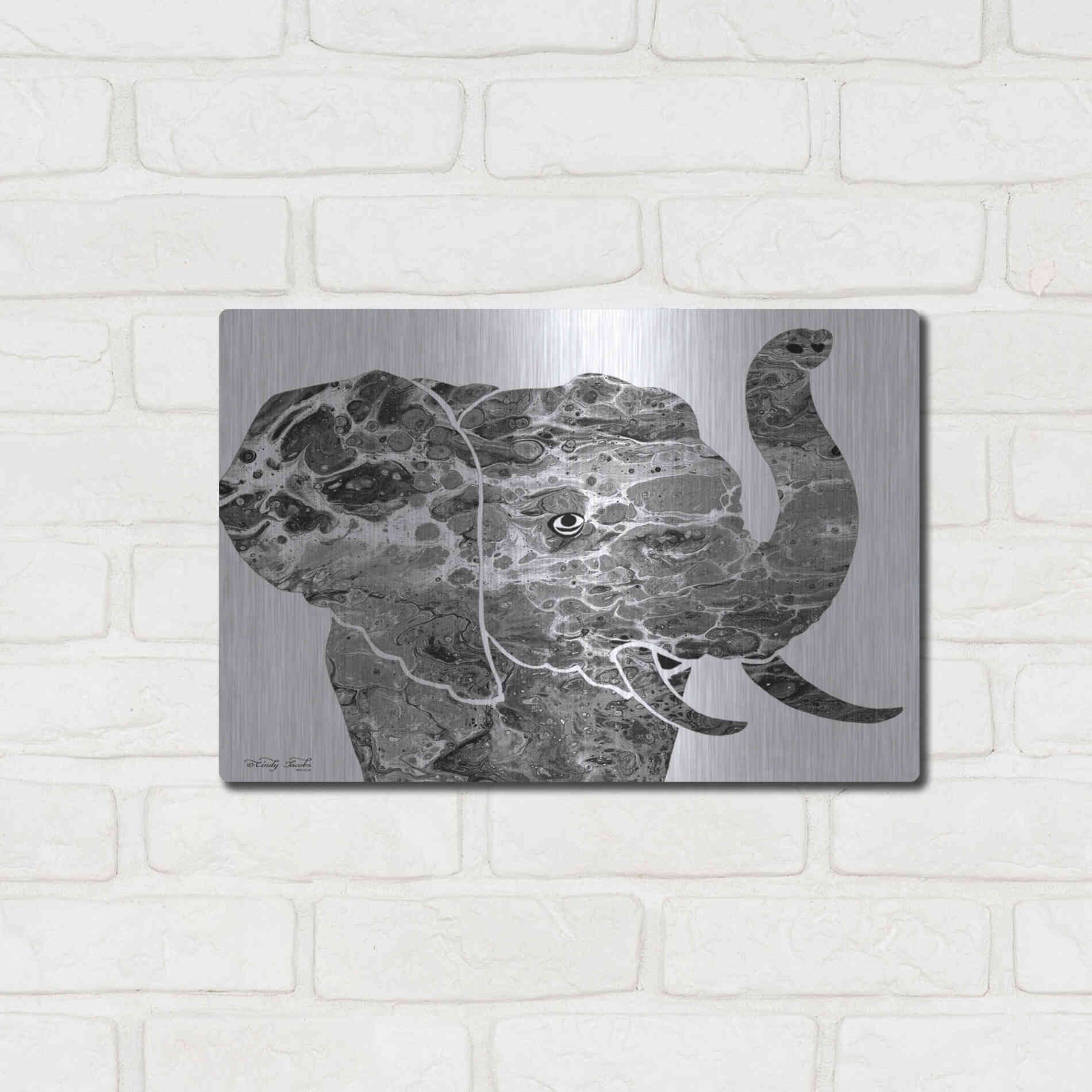 Luxe Metal Art 'Bright Elephant' by Cindy Jacobs, Metal Wall Art,16x12