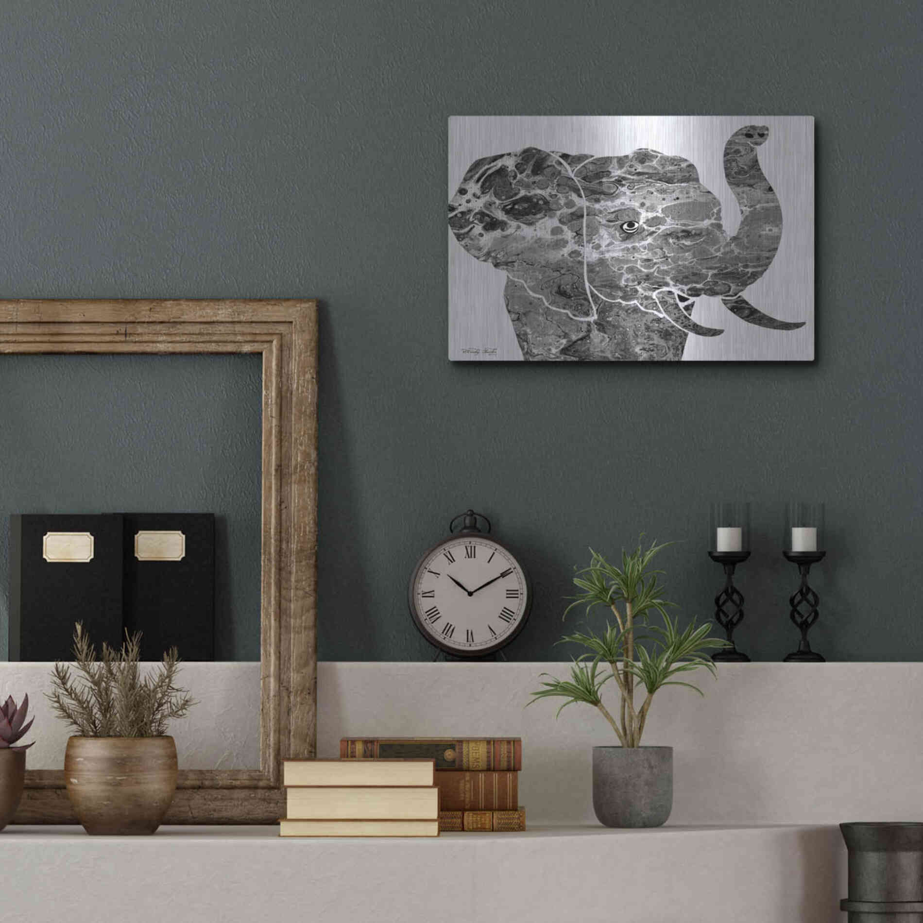 Luxe Metal Art 'Bright Elephant' by Cindy Jacobs, Metal Wall Art,16x12