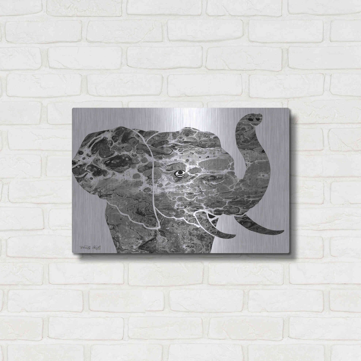 Luxe Metal Art 'Bright Elephant' by Cindy Jacobs, Metal Wall Art,24x16