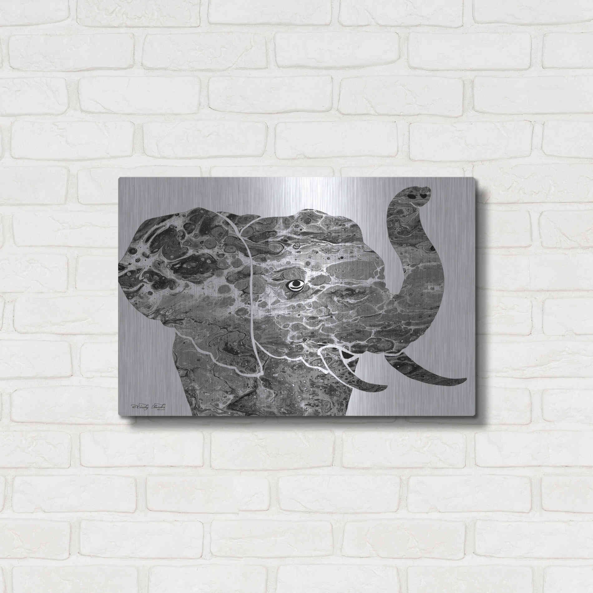 Luxe Metal Art 'Bright Elephant' by Cindy Jacobs, Metal Wall Art,24x16