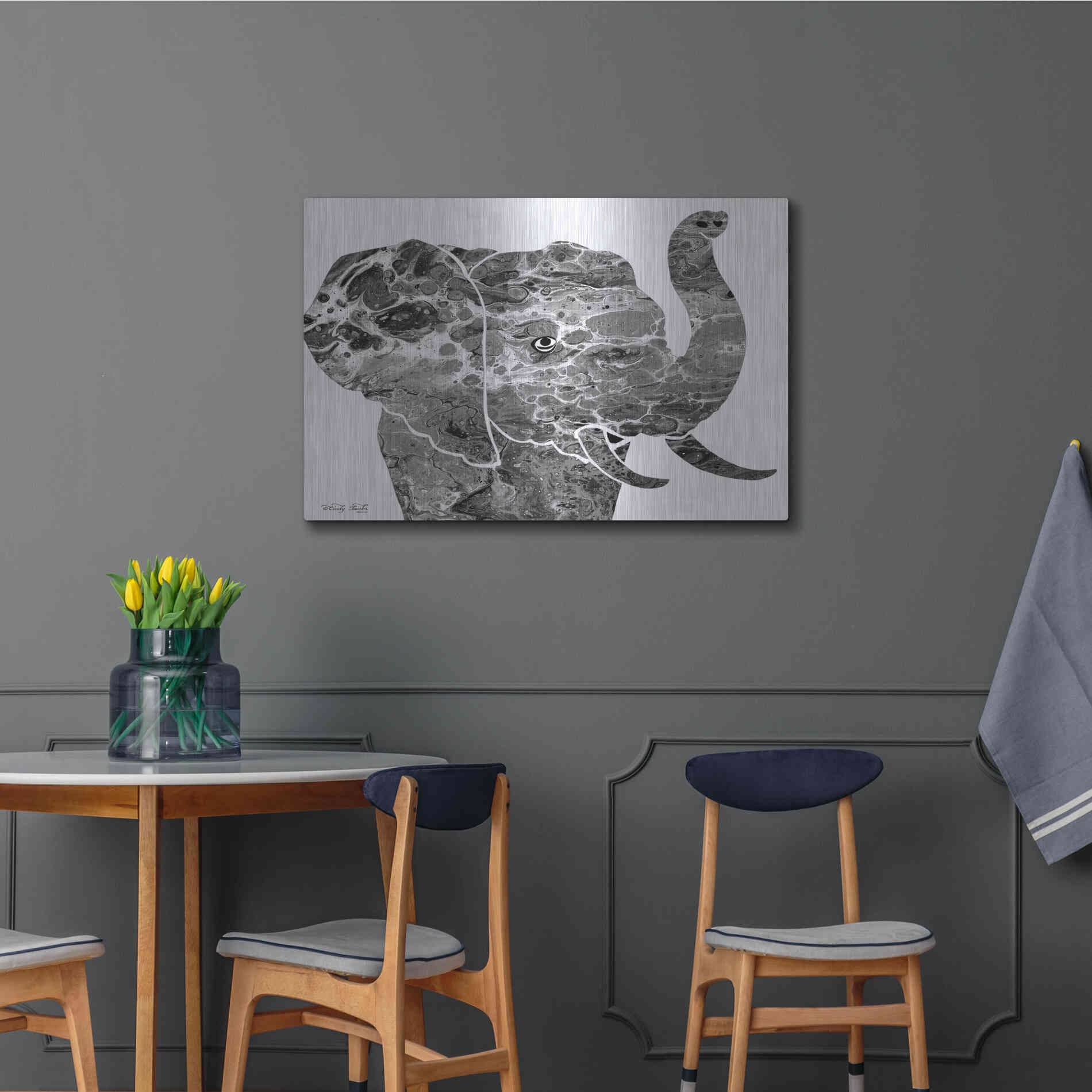 Luxe Metal Art 'Bright Elephant' by Cindy Jacobs, Metal Wall Art,36x24